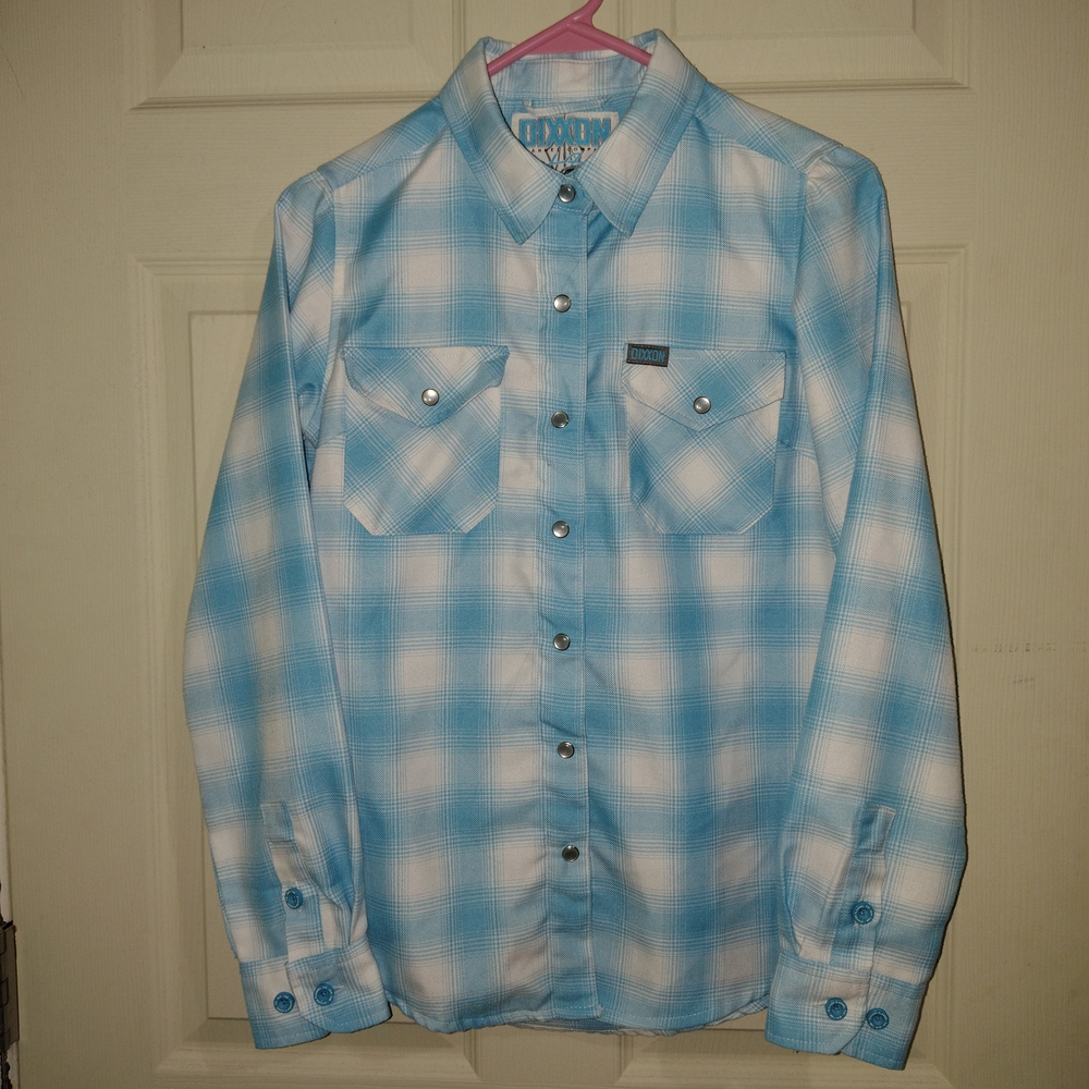 DIXXON Light Blue and White Plaid Shirt Pearl Snap
